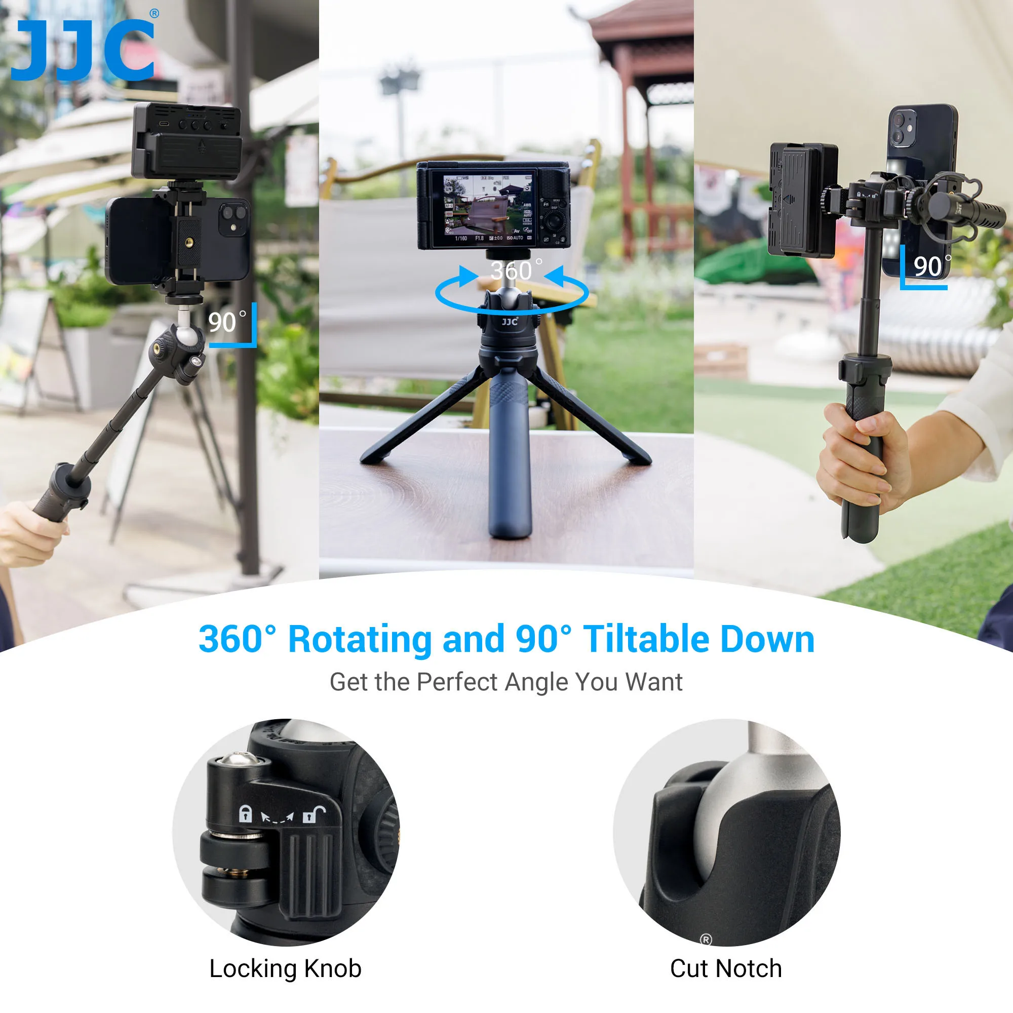 JJC Mini Tripod Selfie Stick Tabletop Tripod Max Load 1.5kg Support Projector Camera iPhone Android Phone GoPro Mic LED Light