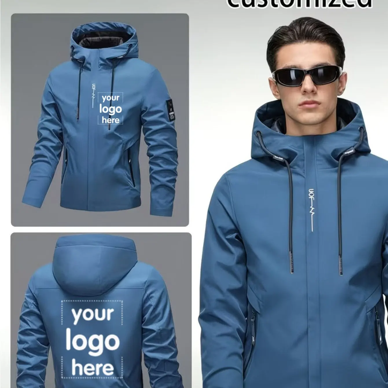 Men's Custom Hooded Jacket Durable Non-Elastic Fabric Personalized Tailoring Streetwear Fashion Outerwear