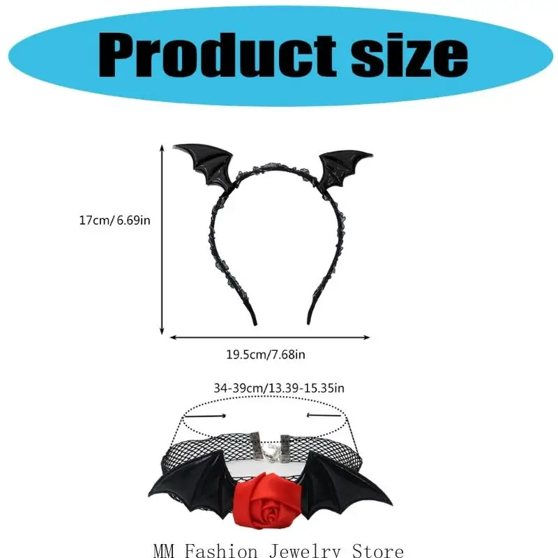 D0ub Devil Bat Hoofdband Bloem Lace Choker Set Demonen Kostuum Accessoires Dolls Toy Carnivals Halloween Cosplay Party Props