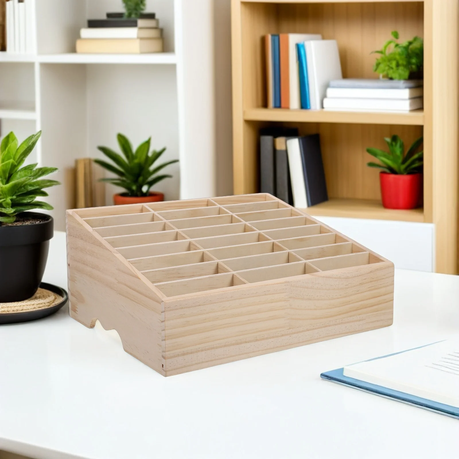 

24 Grid Wooden Phone Organizer Box Stylish Desktop Storage for Mobile Phones Office School Use Multi-Cell Phone Rack