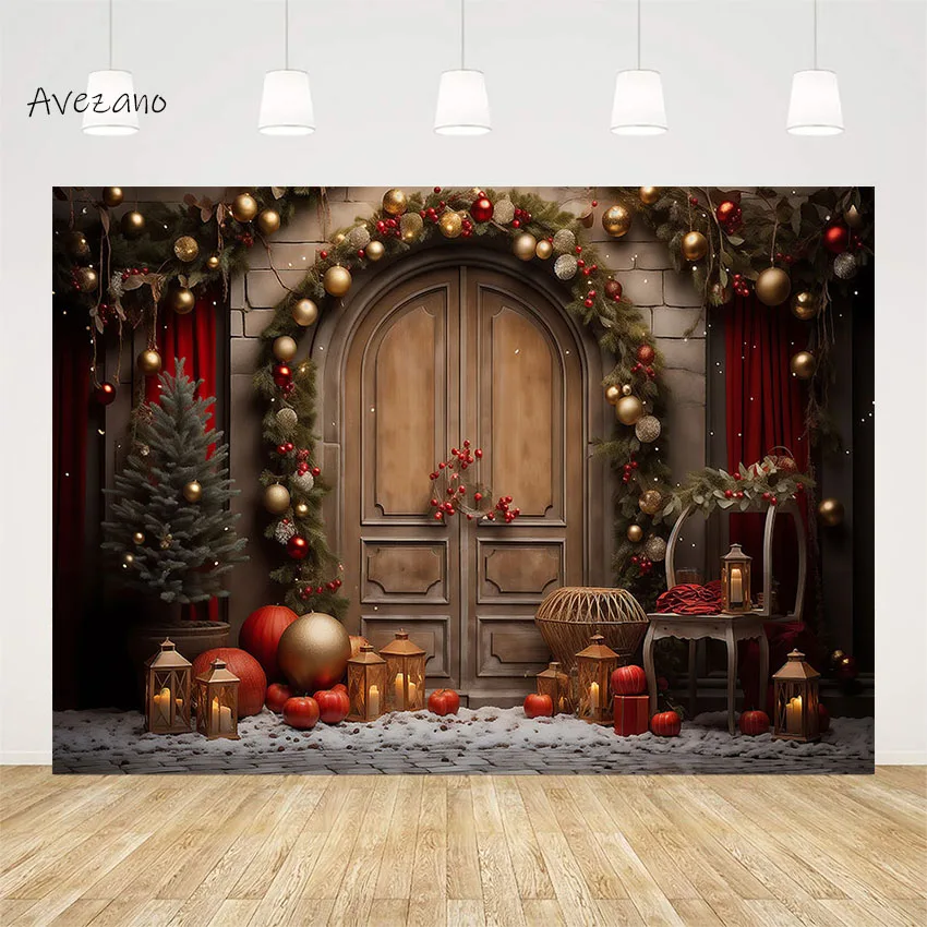 

Avezano Christmas Cottage Backdrop Navidad Decoration Wreath Kids and Family Portrait Photography Background Photo Studio