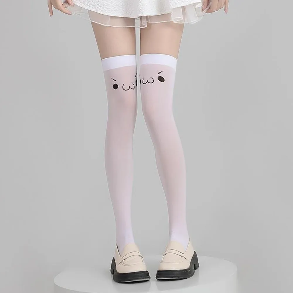 Fashion Printed Design Kawaii Stockings Cat Ear JK Lolita Thigh High Stockings Cute Expression Women Long Socks Student
