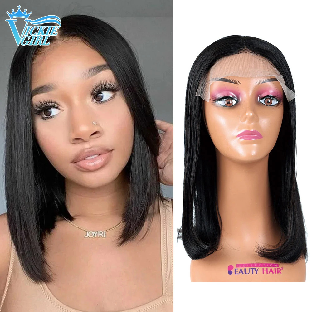 2X4 Lace Closure Straight Short Bob Human Hair Wigs Brazilian Remy Hair Black Full Machine Made Glueless Wigs