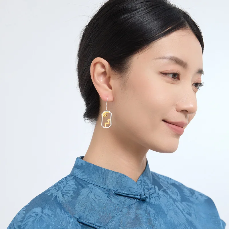 Amxiu Sterling Silver 925  Hollow Style Elegant New Chinese Garden wallow Pavilion Temperament Earrings