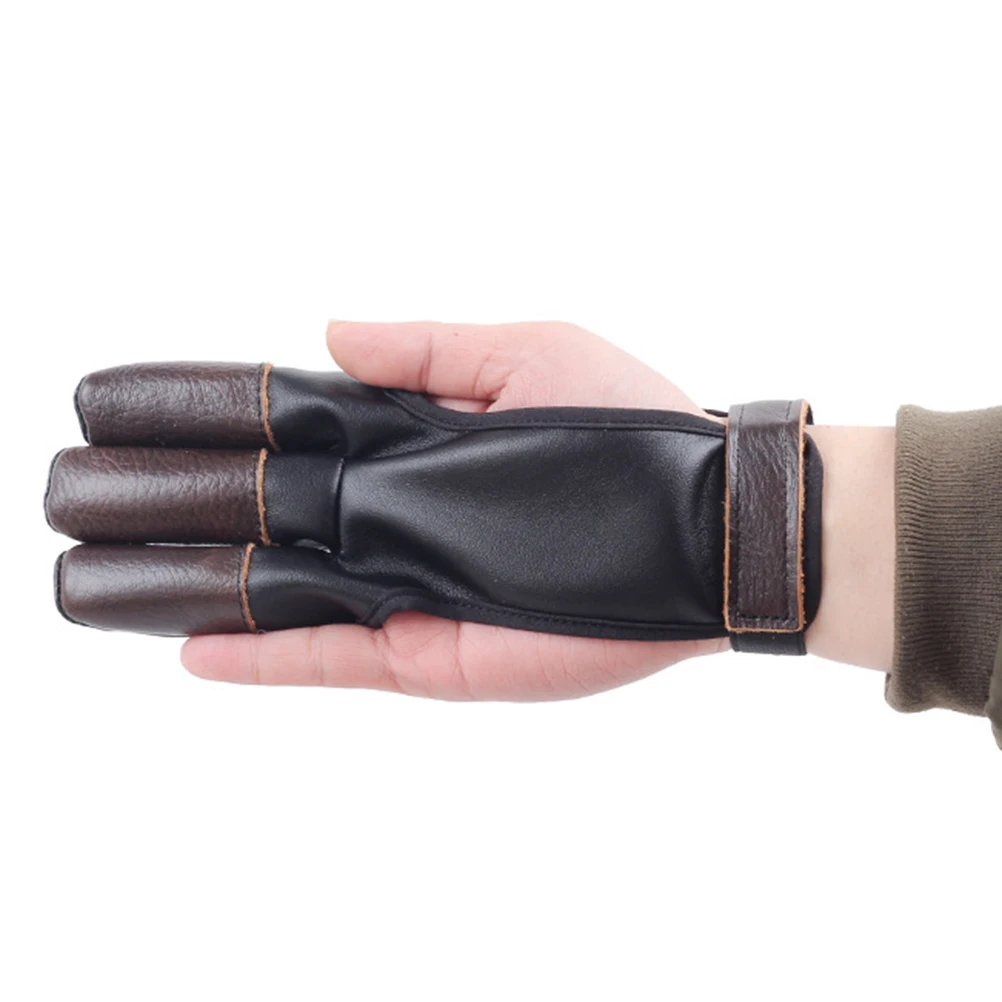 1pc Bogenschießen Drei Finger Rindsleder Schutz Handschuh Tragen Beständig Weiche Sport Schutzhülle Bogen Pfeil Zubehör Bogenschießen Handschuh