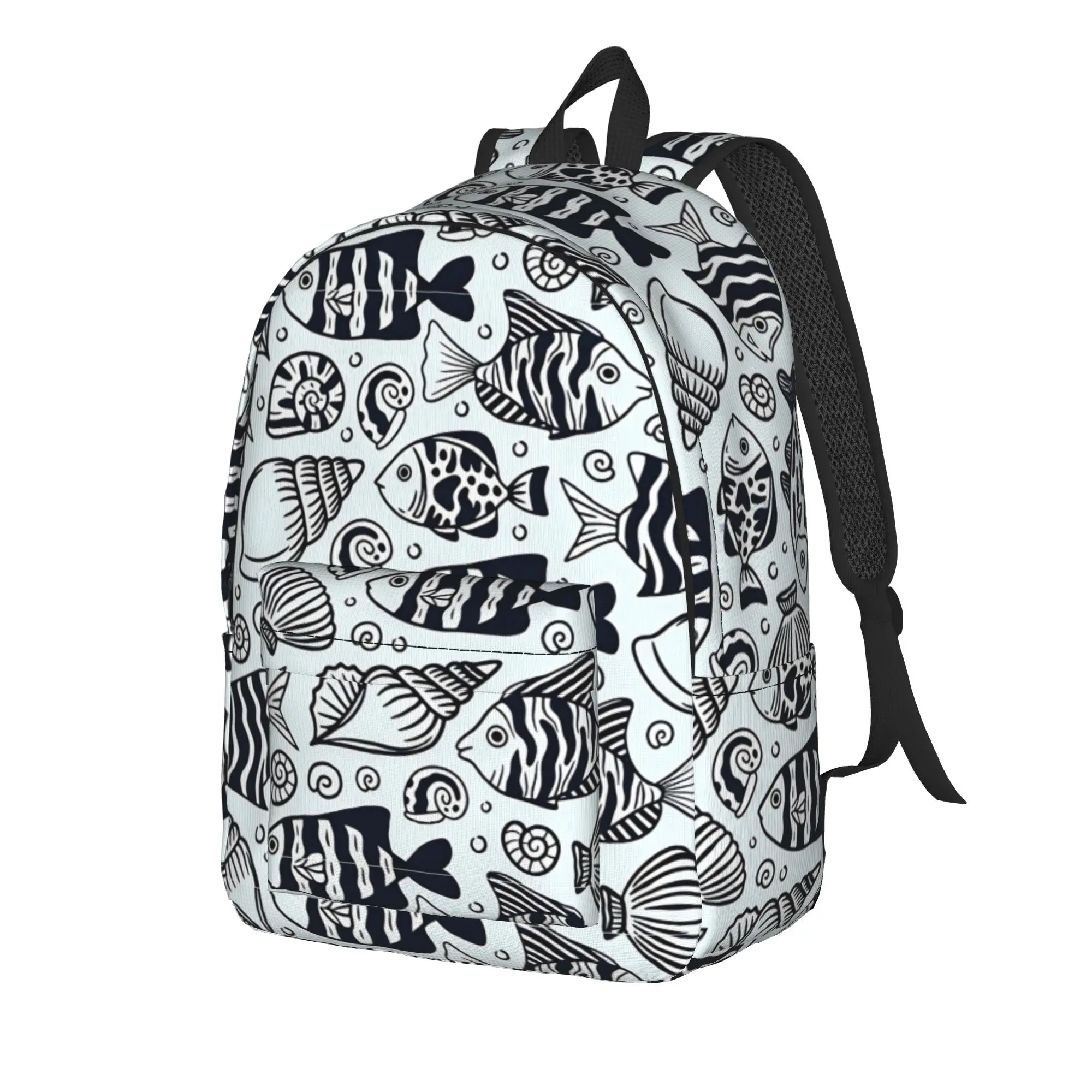 Tropical Fish And Seashell Pattern Backpack  Camping Backpacks Male Custom Lightweight School Bags Cute Rucksack