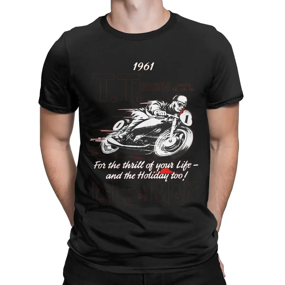 Crew Neck Motorcycle Racing Tees Short Sleeve Clothing Isle Of Man TT 1961 Motorbike T Shirts for Men 100% Cotton Funny T-Shirts