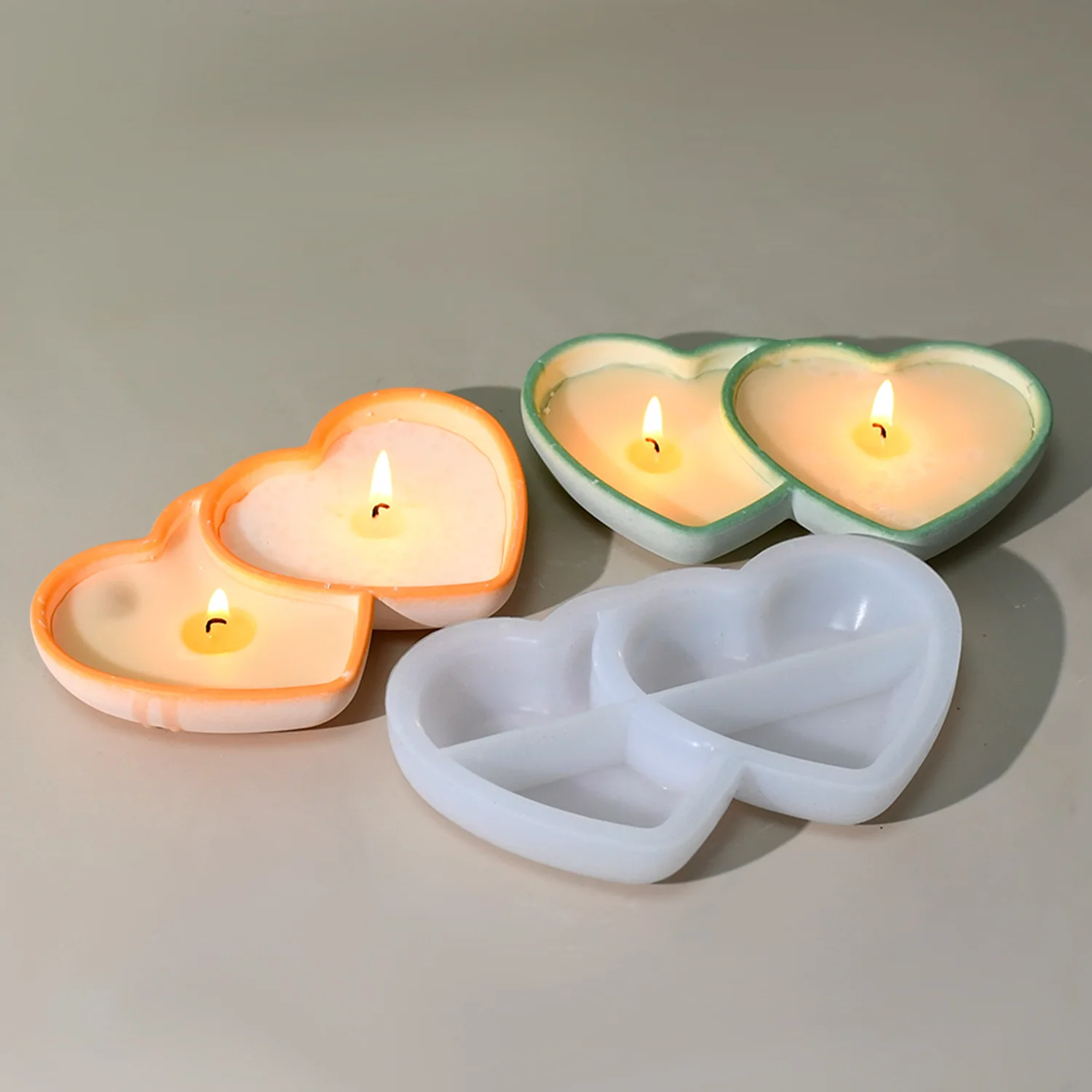 DIY Epoxidharz-Gießform Valentinstag-Serie Doppelherz-Kerzenhalter Silikonform für Gips, Aromatherapie und Aufbewahrung