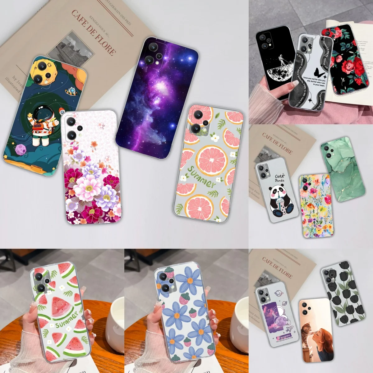 Case For Realme 9 Pro Plus Transparent Fashion Pretty Flowers Pattern Soft Silicone Phone Cover For Realme9 9ProPlus Funda Shell