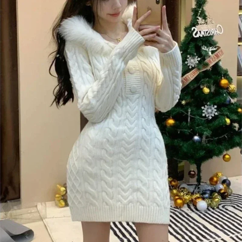 Red New In Female Knit Dress Autumn and Winter Elastic G Y2k Long Sleeve Women\'s Crochet Dresses Harajuku Sensual Sexy Designer