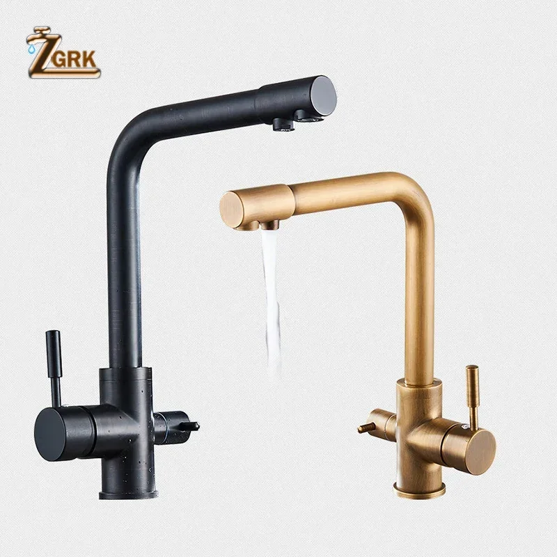 ZGRK Kitchen Sink Faucet Deck Mounted Brass Basin Faucet with Water Purification Features Mixer Tap Crane for Kitchen