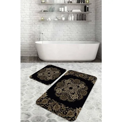 Bouquet Home 2'li Black Ottaman Suit Bath Mats and Toilet Seat Pad