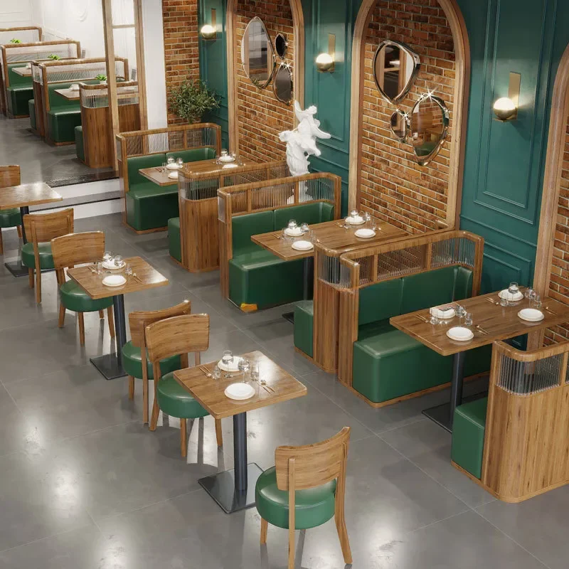 Light Luxury Western Restaurant Hotel Booth Sofa Simple Milk Tea Dessert Snack Bar Household Solid Wood Table and Chair Set