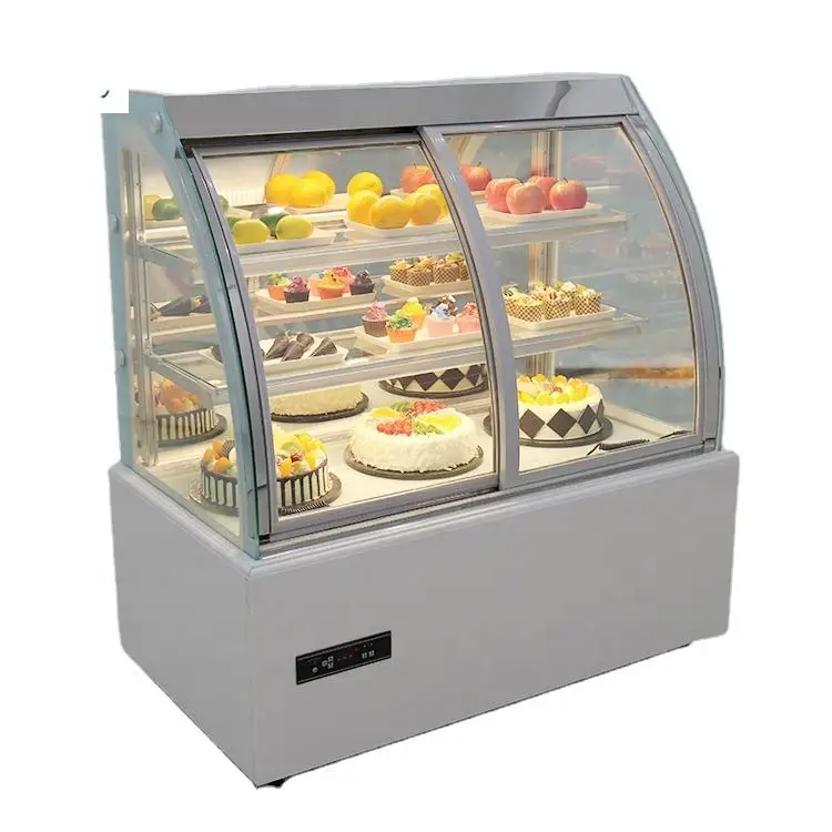 Electric Stainless Steel Bakery Cake Cabinet Curved Front Glass Sliding Door Chocolate Cake Display Freezer Showcase for Hotels
