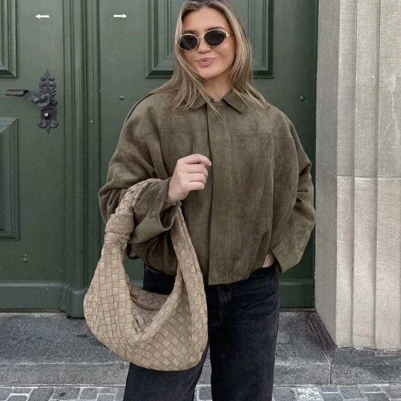 Stylish Bomber Jacket Women's Round Neck Zipper Button Long Sleeves Splicing Coat 2025 New Autumn Daily Commuting Outfit