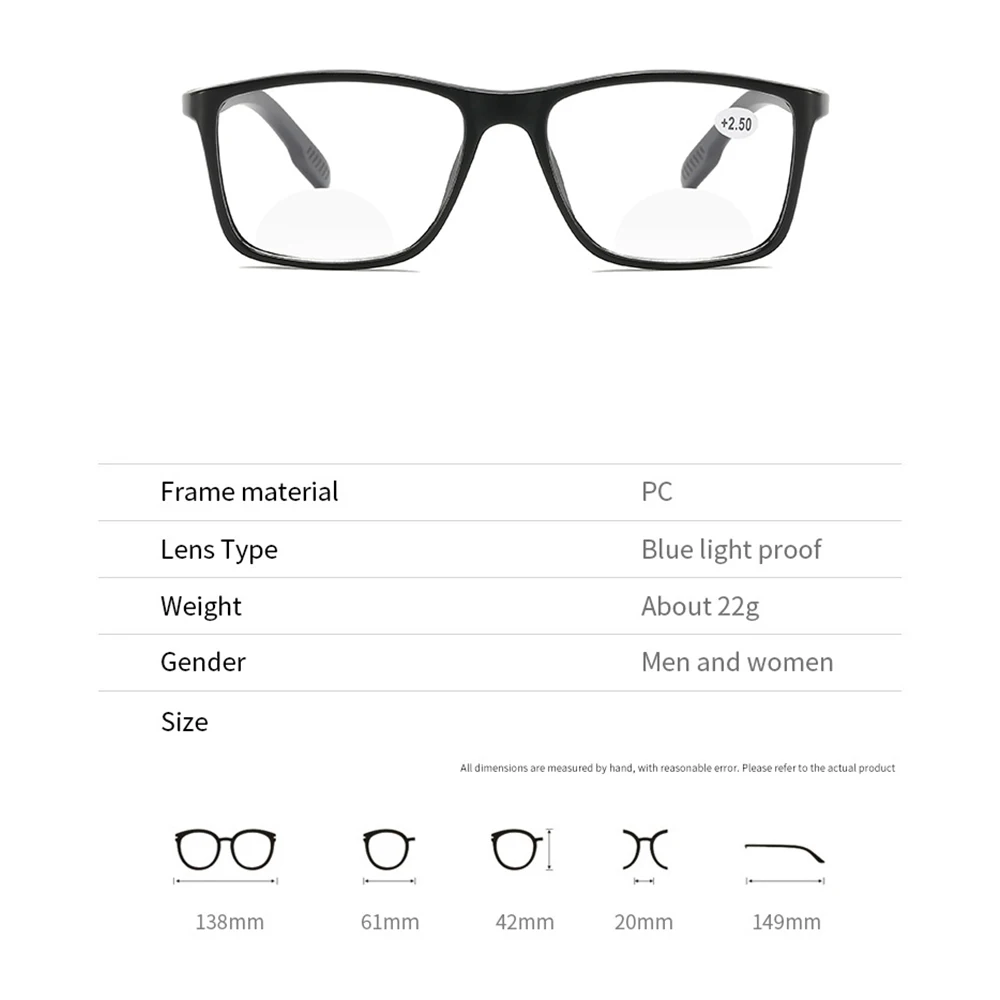 نظارات قراءة للرجال قابلة للتعديل متعددة البؤر نظارات مكبرة بإطار أسود ذكية لقراءة المكتب الداخلي والخارجي