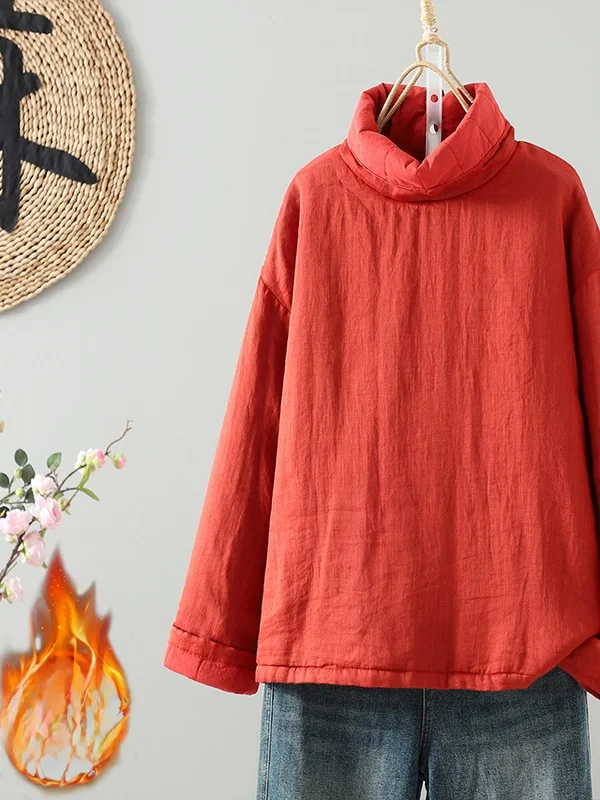 Zimowy płaszcz bawełniany Jaet Thiened o luźnym kroju, ciepła odzież wewnętrzna, jednolity kolor, okrągły dekolt, bawełniany płaszcz ocieplany dla kobiet.