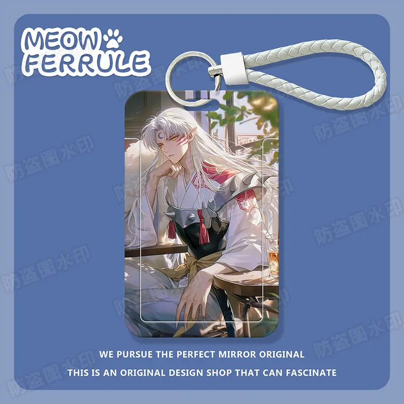 2025 Anime INUYASHA Sesshoumaru KeyChain Men Card Set Student ID Card Holder Key Chain Women Charm Bag Pendant Cosplay Jewelry