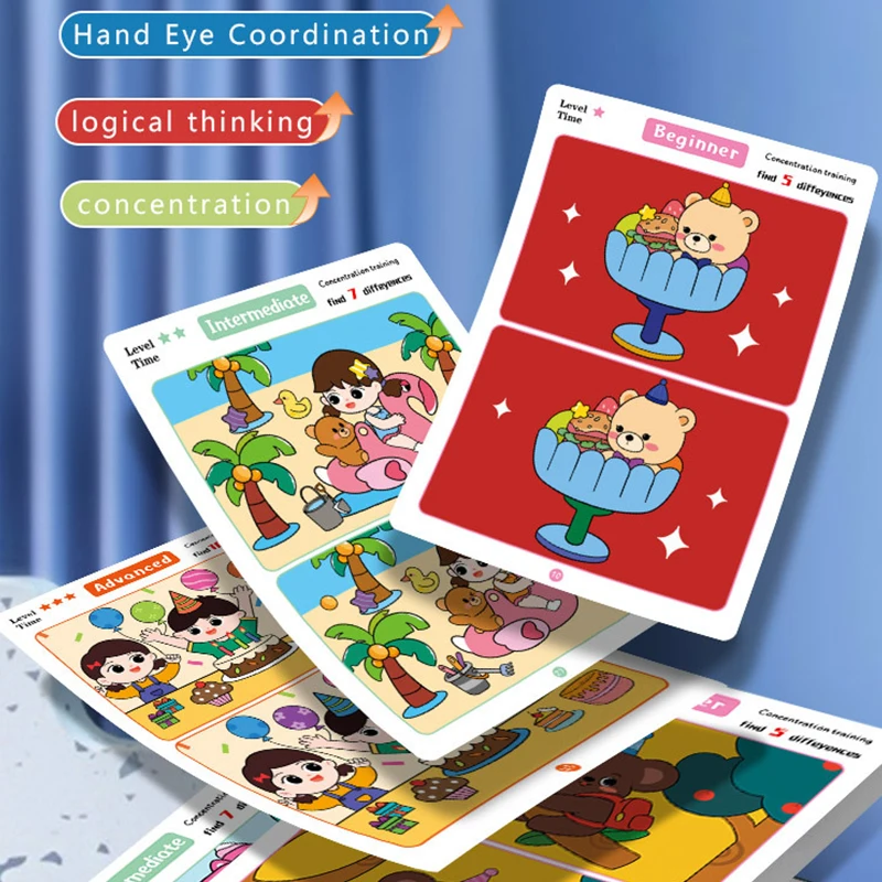 20/22 Pages Find Differences Card 3 Difficulty Levels Available Cartoon Game Puzzle Board Books Concentration Training Props ZYF