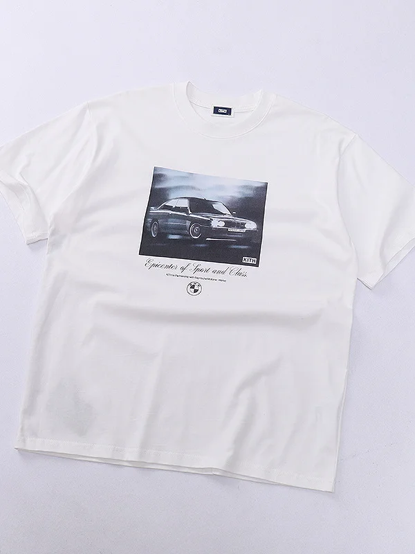 American Street KITH Mpower Vintage  Washed Distressed Loose round Neck Short Sleeve Couple T-shirts Casual Style Cotton