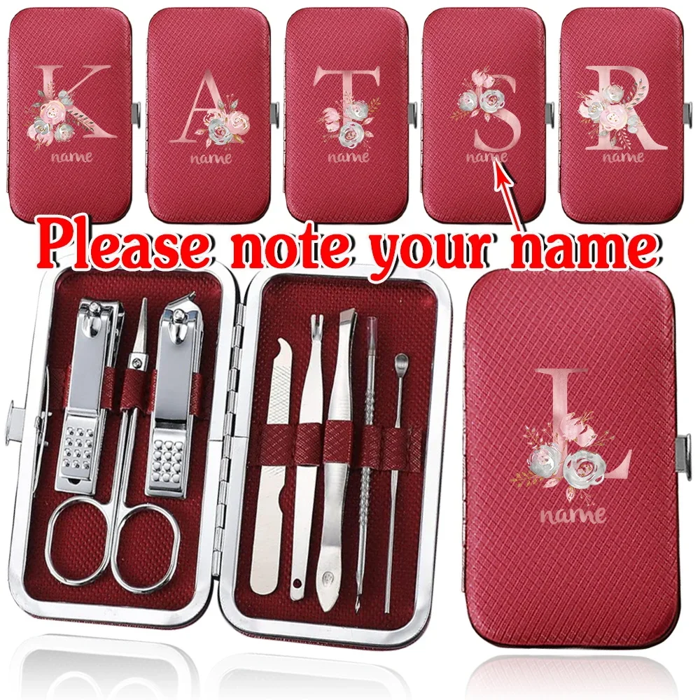 

Customized Name 8pcs Manicure Set Pedicure Tools Portable Nail Clippers Kit Stainless Steel Nail Cutters Organizer Grooming Box