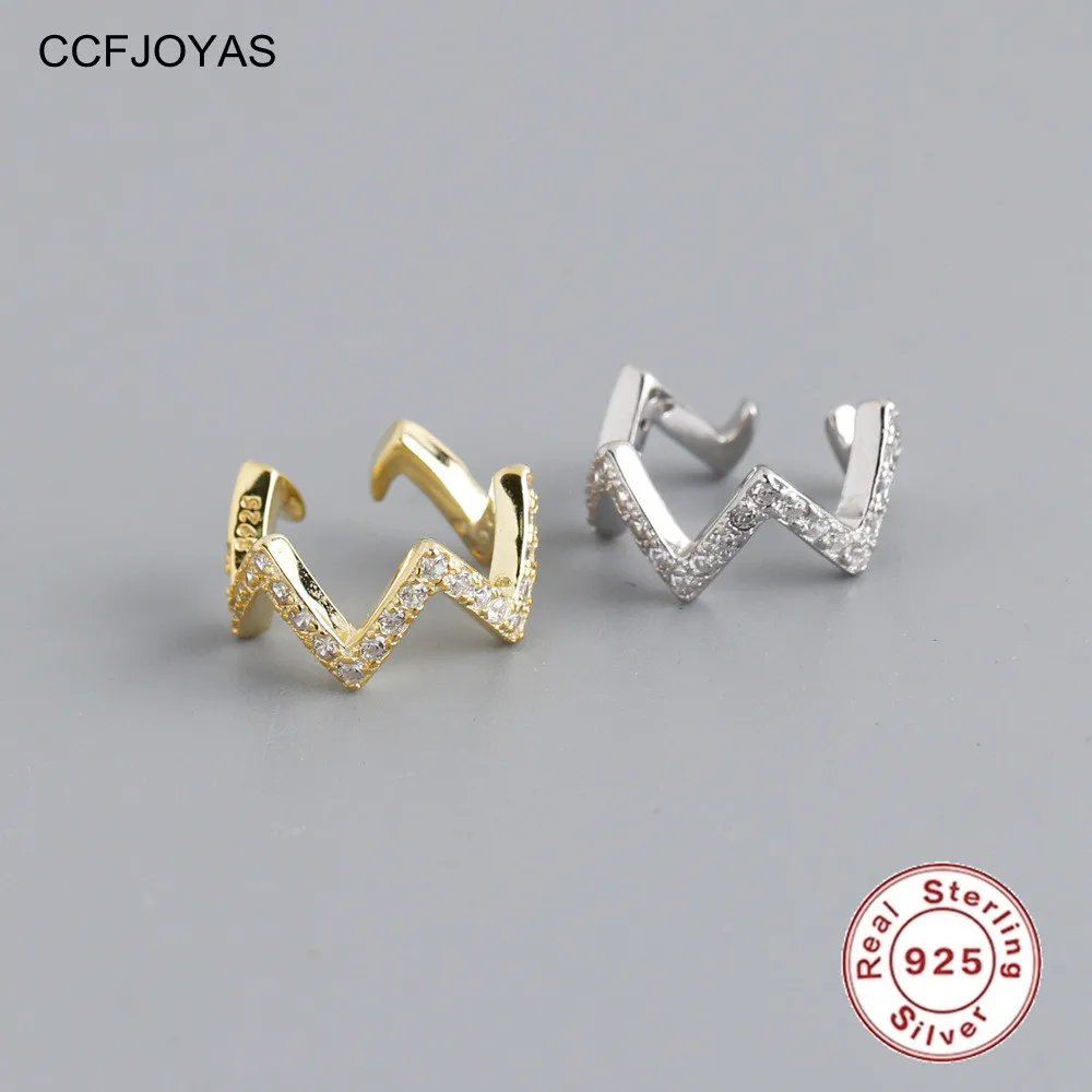 

CCFJOYAS 1 pcs 100% 925 Sterling Silver Wave Shaped Pavé Crystal Zircon Clip Earrings for Women Wedding Party Fine Jewelry Gift