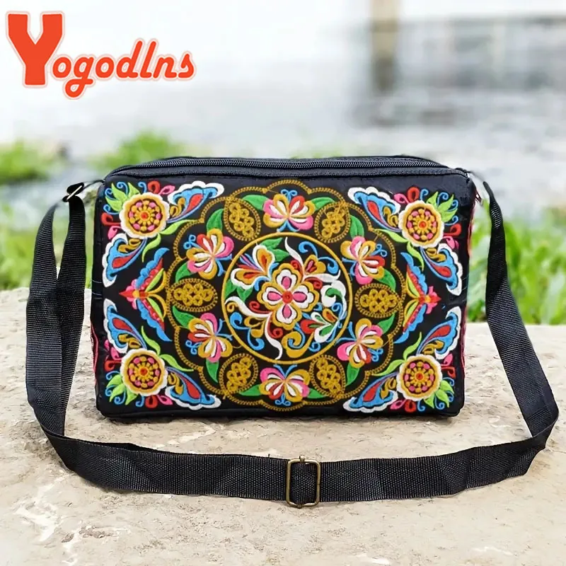 Yogodlns Women\'s Embroidered Flowers Crossbody Bag Ladies Luxury Large Capacity Handbags Purse Female Casual Travel Shoulder Bag