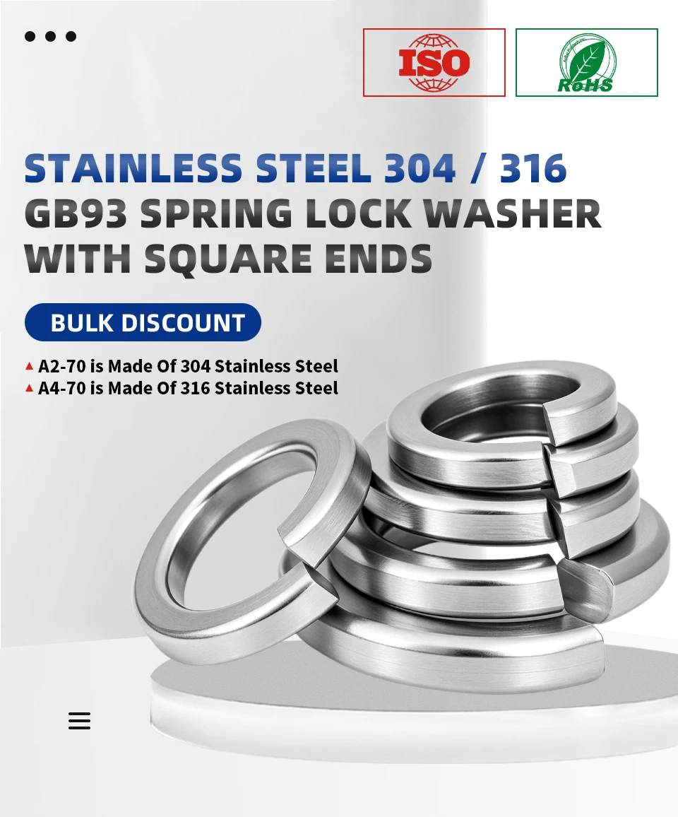 GB93 Split-Federscheibe 304 & 316 Edelstahl Elastische Dichtung M2 M2.5 M3 M4 M5 M6 M8 M10 M12 M14 M16 M18 M20 M22 M24 M27 M30 – Detail 1
