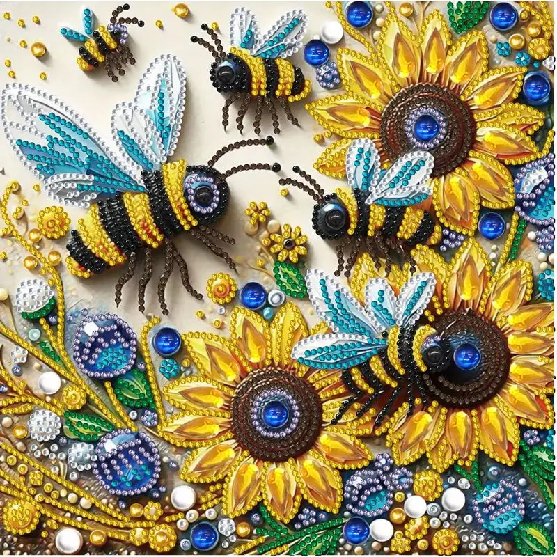 CHENISTORY Bees And Sunflowers Partial Special Shaped Drill 5d Diy Diamond Painting Kit Drill Diamond Embroidery Crafts Decor