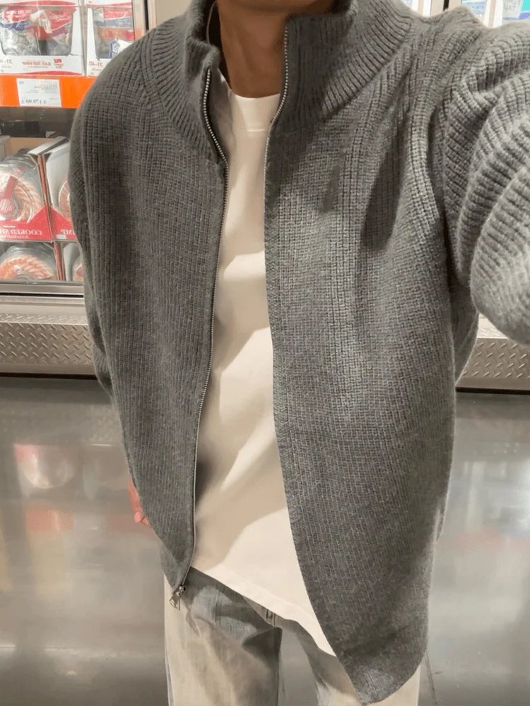 ay Stand Collar Open Cardigan Sweater Men's Sle Autumn High End Feeling Inner Jaet Cleanfit Knitted Outerwear