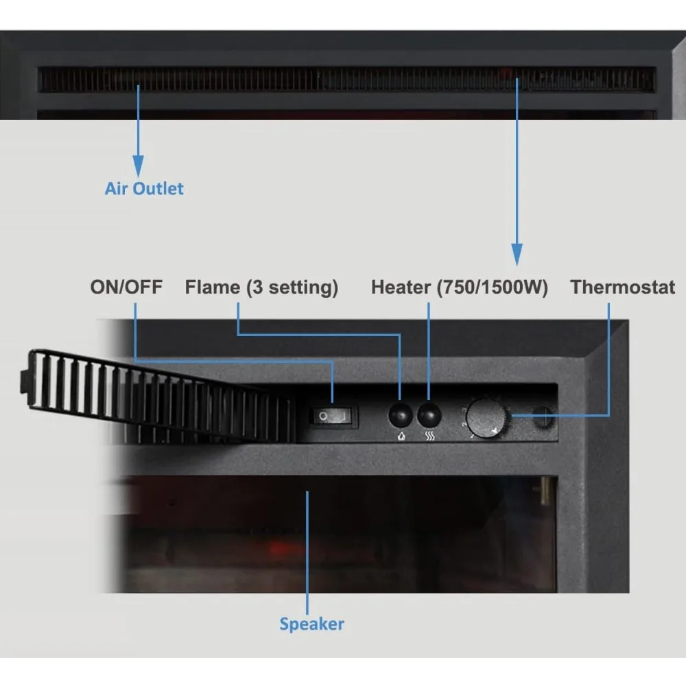 Western Electric perapian Insert dengan api suara retak, pengendali jarak jauh, 750/1500W, hitam, 33 1/16 inci