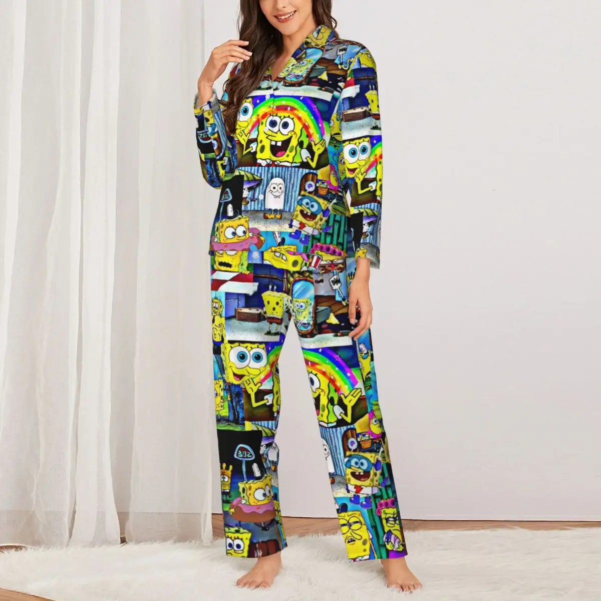 SpongeBob SquarePants Women\'s Pajamas Set 2 Piece Set For Women Casual Long sleeve Suit