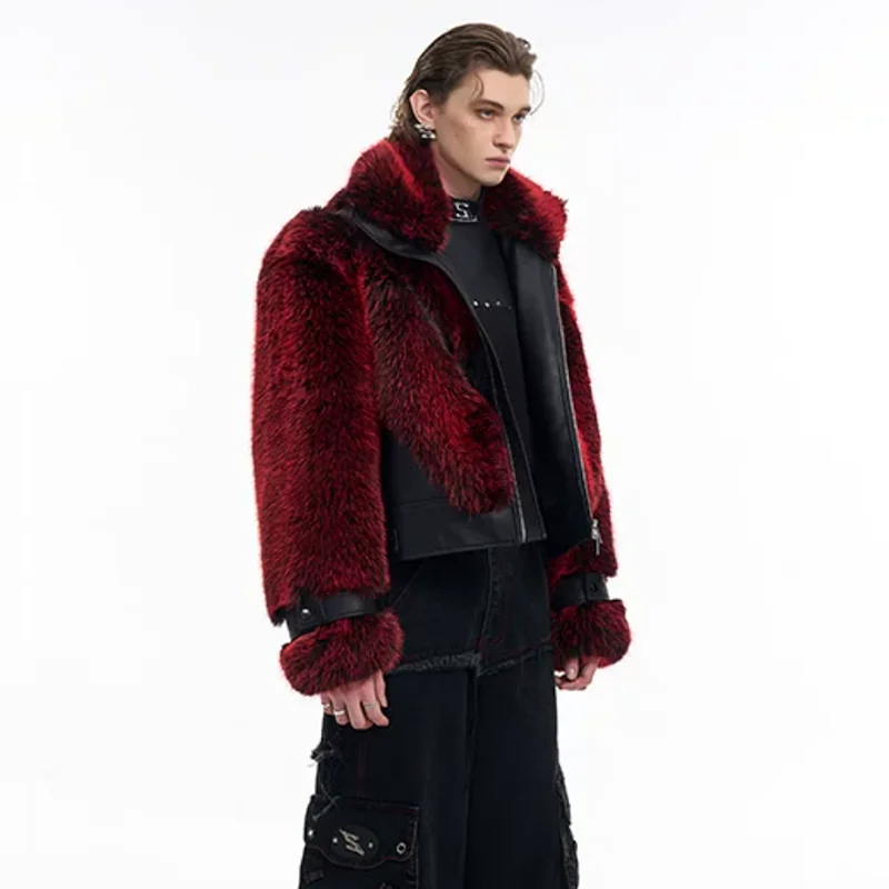 LUZHEN Light Luxury Faux Fur Coat Personalized Patchwork Short Leather Male Stylish Winter Outerwear High End Streetwear JY8985