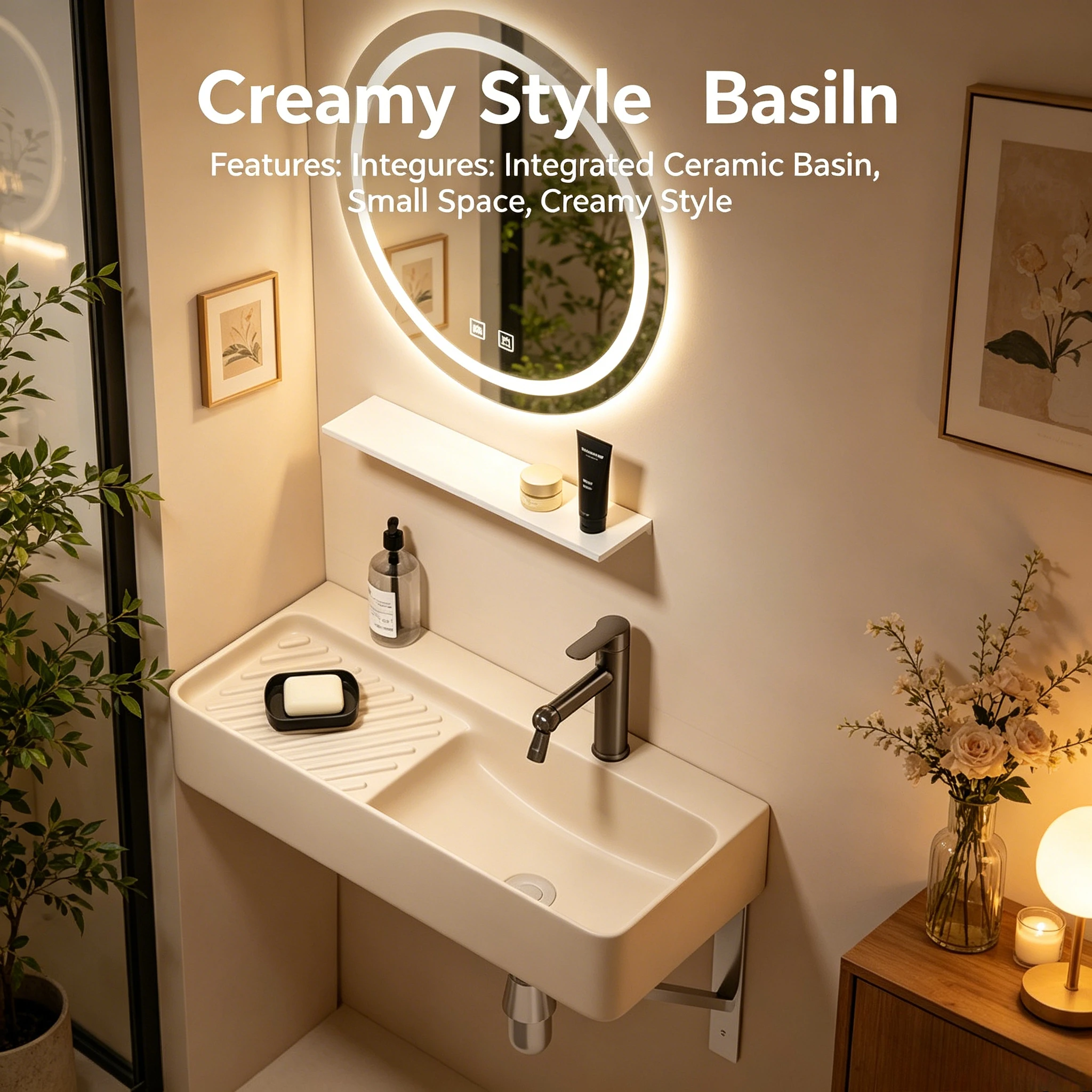 

Настенная керамическая раковина, узкая и элегантная модель для небольшого балкона, кремового цвета, для прачечной.