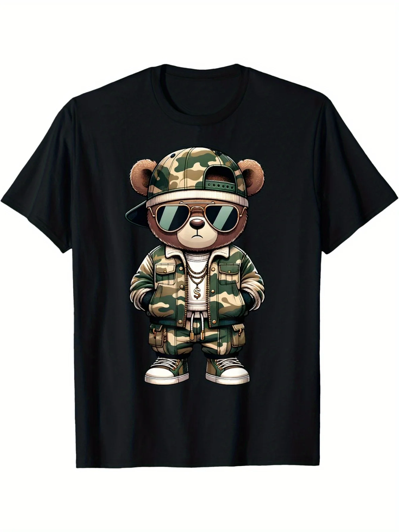 Camo Hip Hop Teddy Bear Camouflage Gangsta Streetwear Hustle T-Shirt