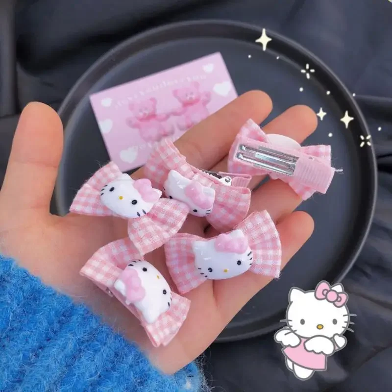 1Pcs Kawaii Sanrio Hair Accessories Cartoon Hello Kittys Anime Pink Bow Hairpin Cute Beauty Headdress Hairclip Toys for Girls