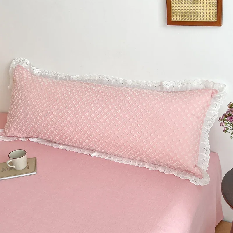 Princess Lace Design 100% Cotton Double Pillowcase Ins Simple Bubble Gauze Full Cotton Pillowcases Long Pillow Cover