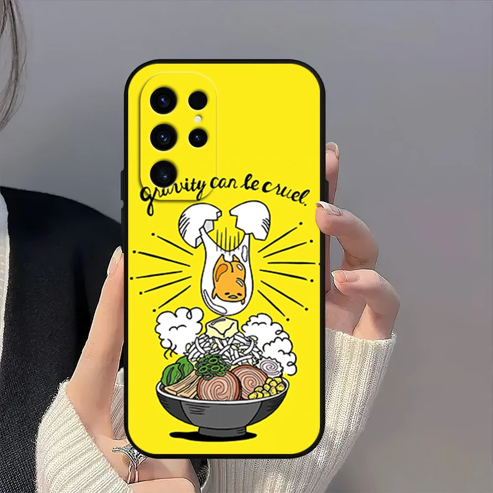 MINISO G-Gudetama Cute Funny Phone Case For Samsung Galaxy A54 A71 A72 A73 S22 S23 Ultra Black Soft Silicone Cover