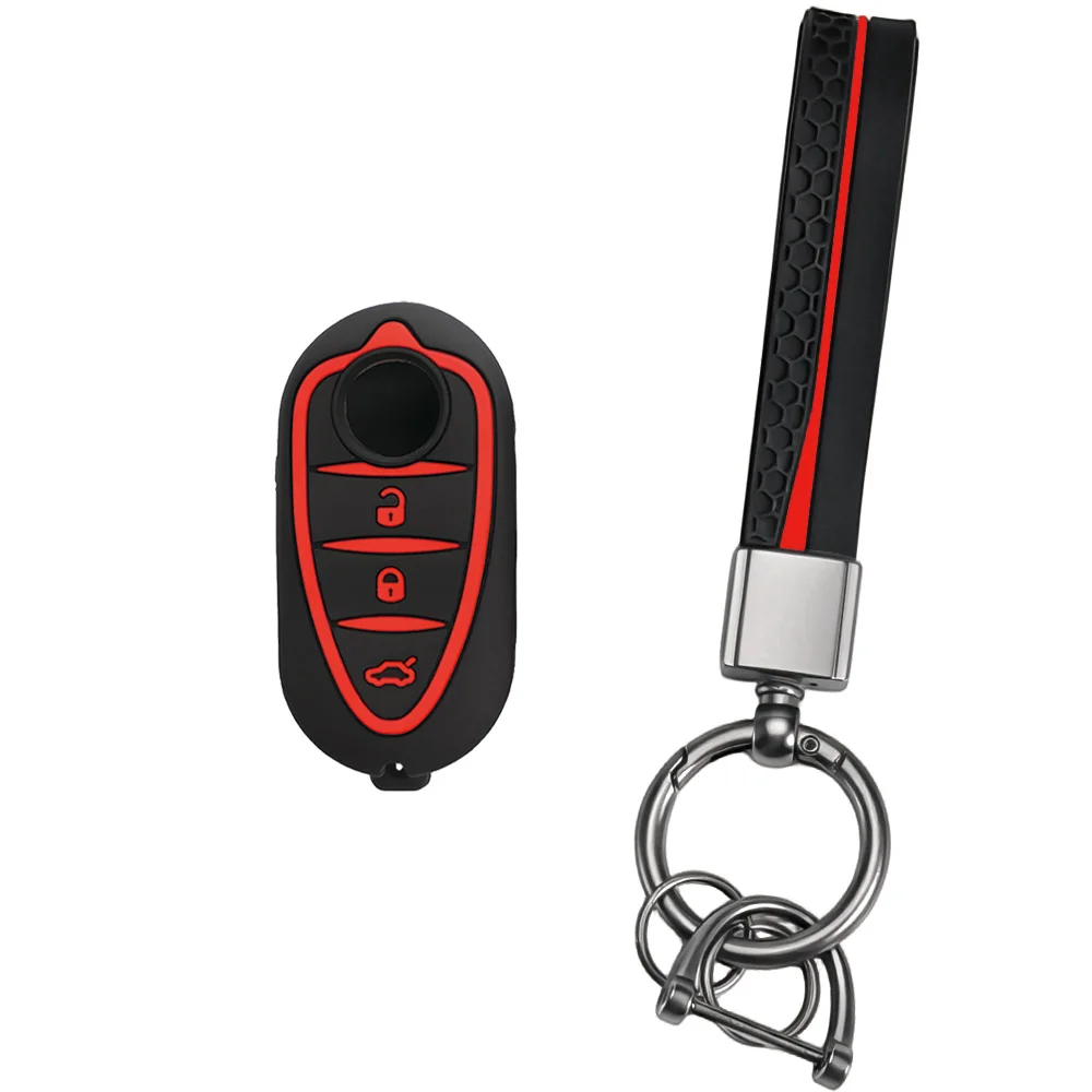 Lateral Hex Red Trim Sleeve With Keychain Fit Alfa Romeo Giulietta Mito 159 Soft Contoured Flip Car Remote Protector Case