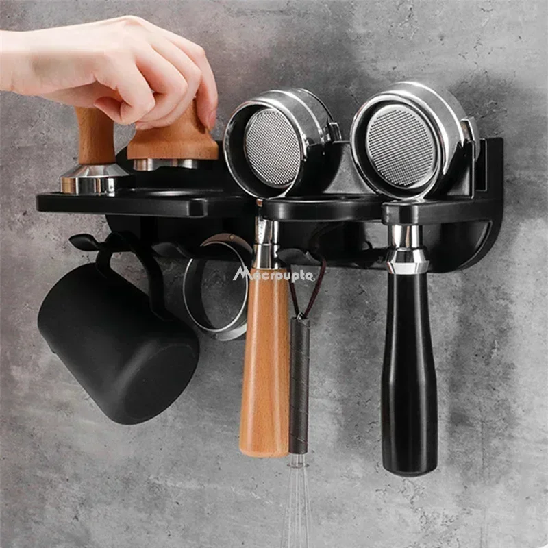 Wall Mount Coffee Organizer Rack, 51/54/58 mm Portafilter Holder, Punching-Free Espresso Accessories Storage (Characters: 78) 6