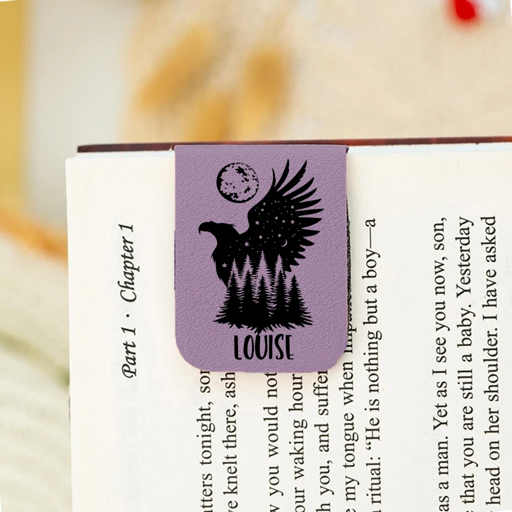 1 قطعة إشارة مرجعية اسم مع عرض النسر ، إشارة مرجعية عرض النسر الجلدية المخصصة ، إشارة مرجعية مغناطيسية شخصية ، هدية عيد ميلاد لمحبي الكتاب