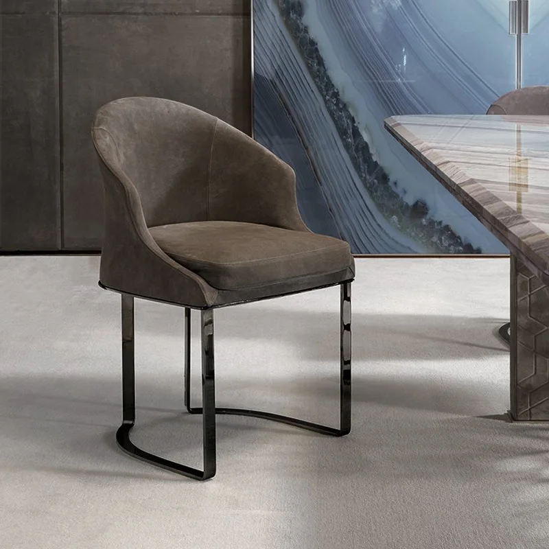 CX Modern Light Luxury Dining Chair Minimalist Stainless Steel Leather Suede Fabric Thickened Seat Art Chair