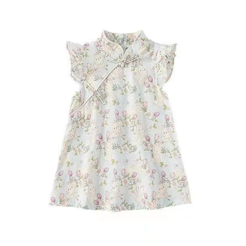 

Girl 2024 Chinese Traditional Clothing Junina Party Dress 2 7 8 10 Years Young Girls Baby One-Piece Floral High Quality Clothes