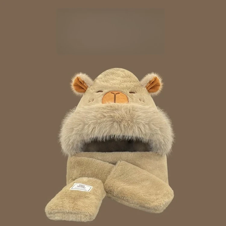 

Kapibala hat scarf gloves one-piece three-piece set for women's autumn and winter thickened warm versatile ear protection hat