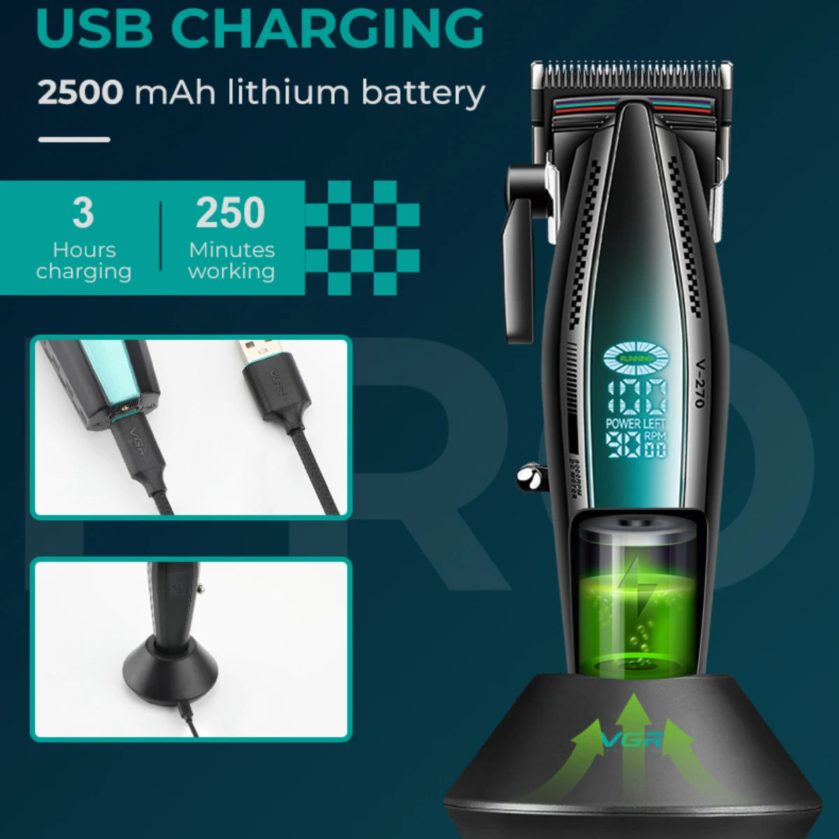 VGR 바리깡 이발기 트리머 클리퍼 전기면도기 이발 헤어트리머 헤어 클리퍼 헤어클리퍼 남성도구 헤어집게 프로바리깡 바버 면도기 트리머 이발기 클리퍼 헤어 트리머 전문가용 헤어 클리퍼 조절 가능 헤어컷 머신 9000RPM 헤어 클리퍼 전기식 남성용 트리머 V-270 V-992