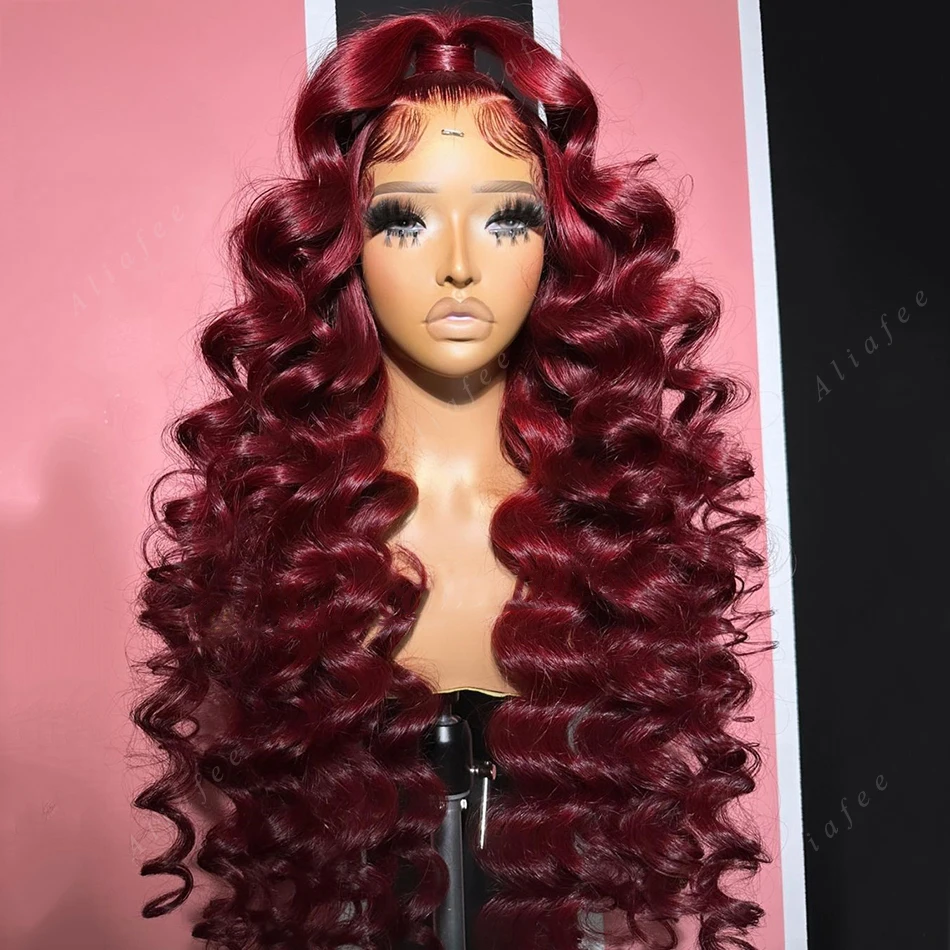 

Soft 26" Long Burgundy Deep Wave Curly Lace Front Wig For Black Women 180Density Glueless 99j BabyHair Preplucked Daily Cosplay