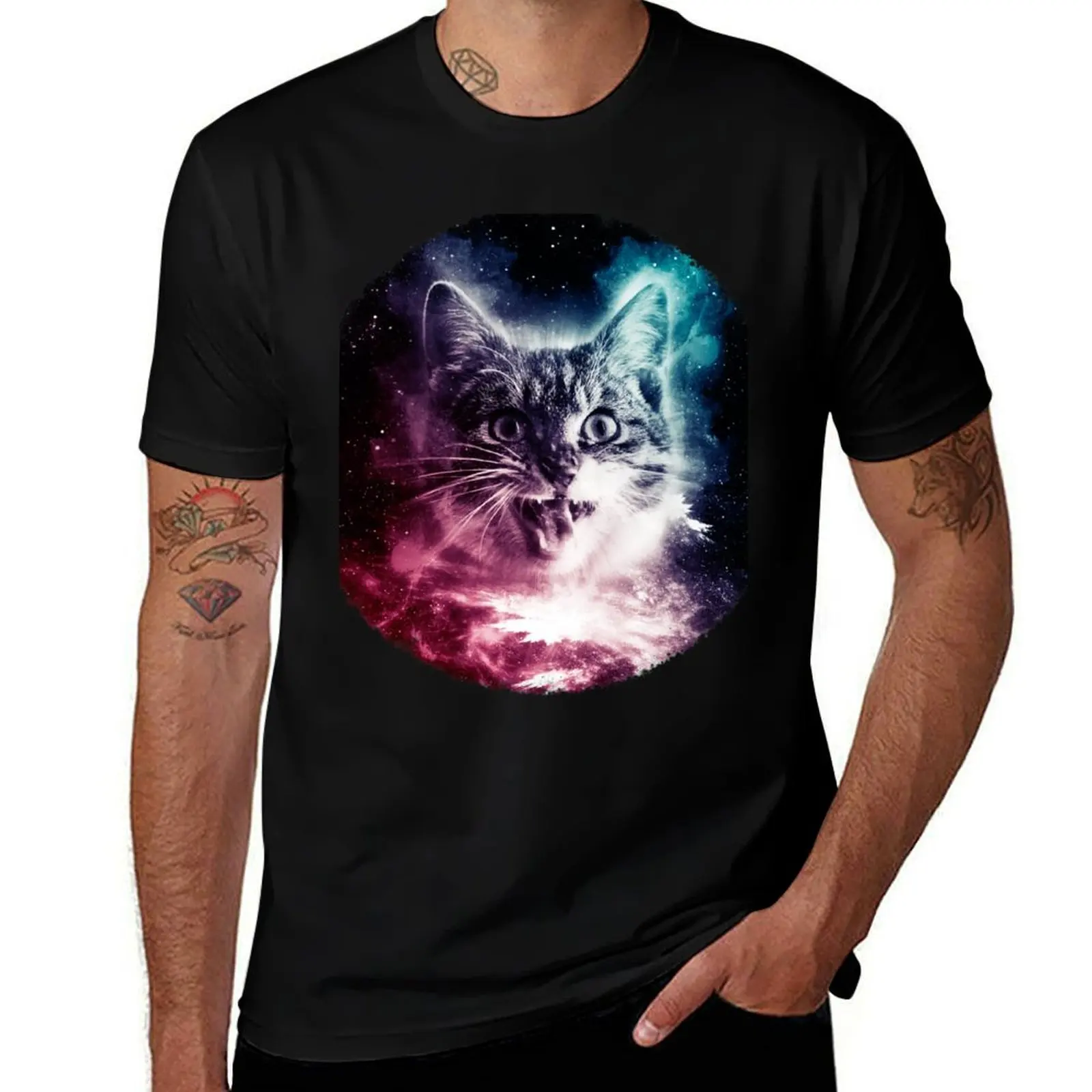 

cotton In Tshirt Shirt Cosmic Trippy man Cat graphic shirt t shirt Kitty Vintage Galaxy t pack Space T-Shirt