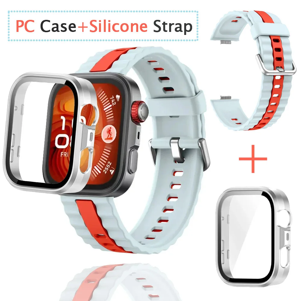 حافظة كمبيوتر + حزام سيليكون لساعة هواوي فيت 4/فيت 3 سوار ناعم لساعة هواوي فيت 4 برو غطاء حماية للشاشة