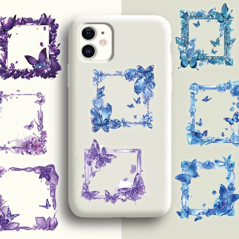 50PCS PET Transparent Cherry Blossoms Crystal Frame Stickers Aesthetic Waterproof DIY Stationery Laptops Guitar Decorative Decal