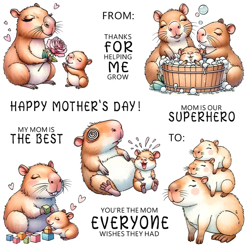 Mom Baby Capybara Cutting Dies Mother's Day Clear Stamp DIY Scrapbooking Metal Dies Silicone Stamp For Card Crafts